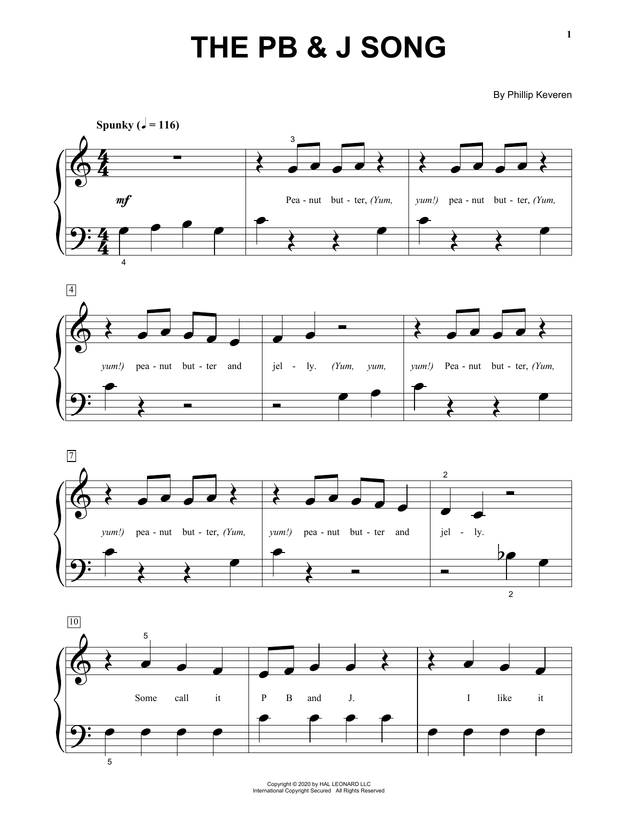 Download Phillip Keveren The PB & J Song Sheet Music and learn how to play Big Note Piano PDF digital score in minutes