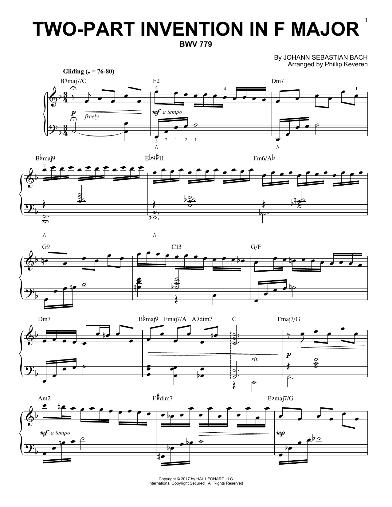 Download Phillip Keveren Two-Part Invention In F Major, BWV 779 Sheet Music and learn how to play Piano PDF digital score in minutes