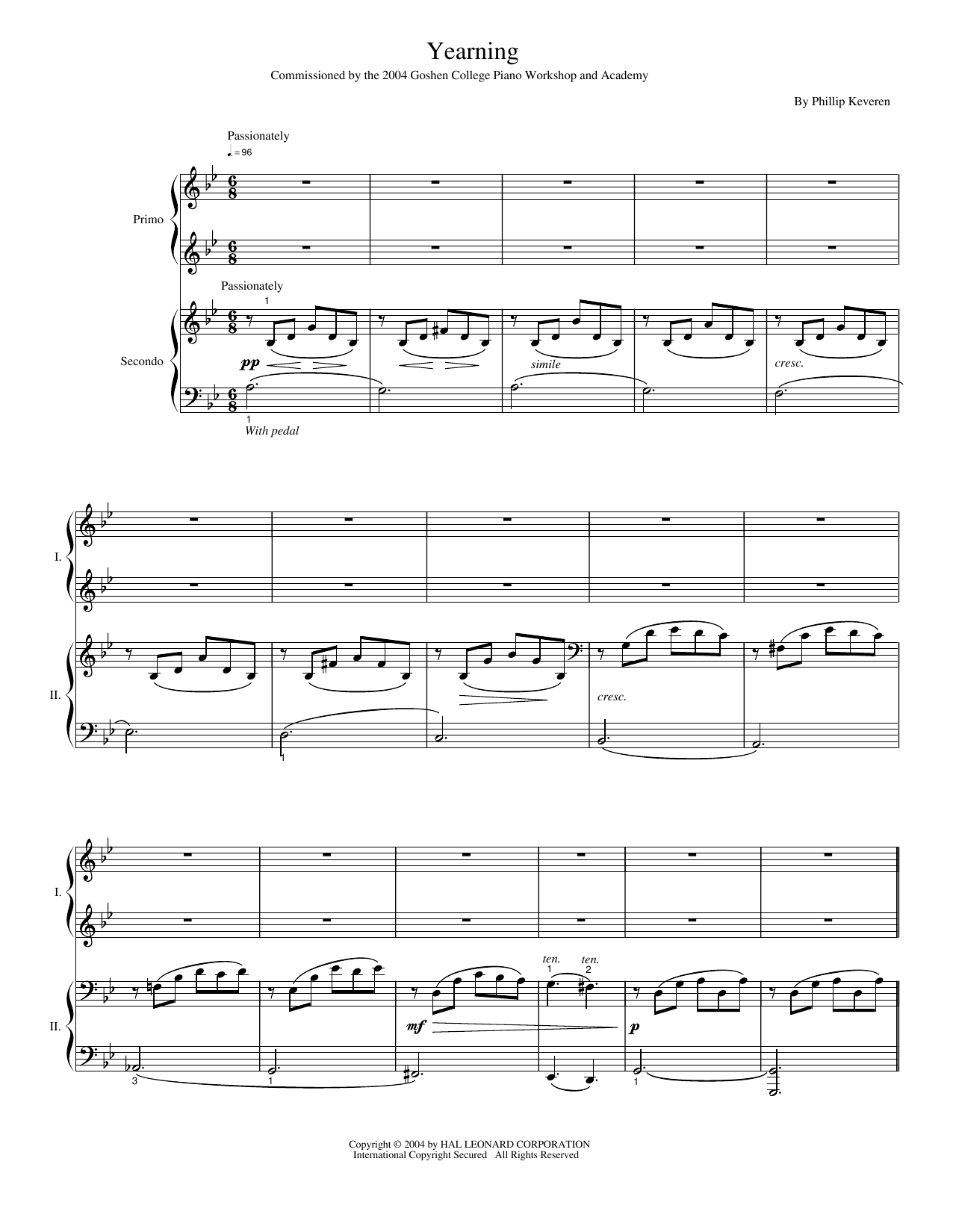Download Phillip Keveren Yearning (DUET) Sheet Music and learn how to play Piano Duet PDF digital score in minutes