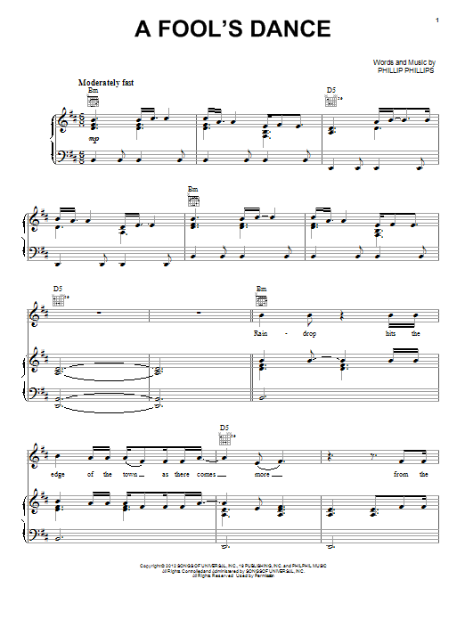 Download Phillip Phillips A Fool's Dance Sheet Music and learn how to play Piano, Vocal & Guitar (Right-Hand Melody) PDF digital score in minutes