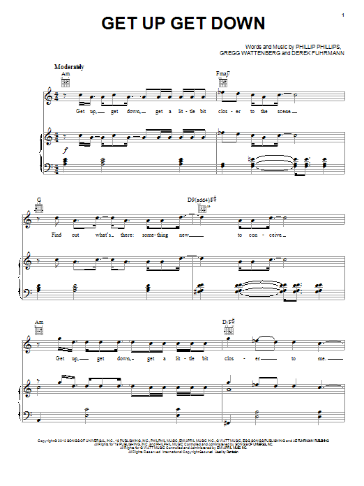 Download Phillip Phillips Get Up Get Down Sheet Music and learn how to play Piano, Vocal & Guitar (Right-Hand Melody) PDF digital score in minutes