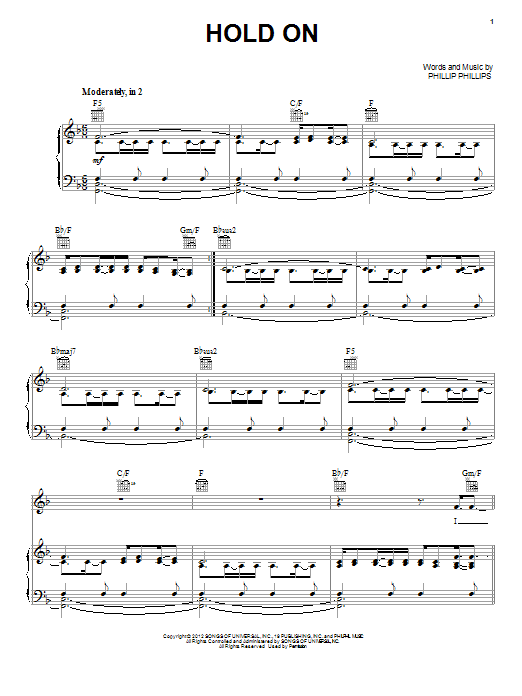 Download Phillip Phillips Hold On Sheet Music and learn how to play Piano, Vocal & Guitar (Right-Hand Melody) PDF digital score in minutes