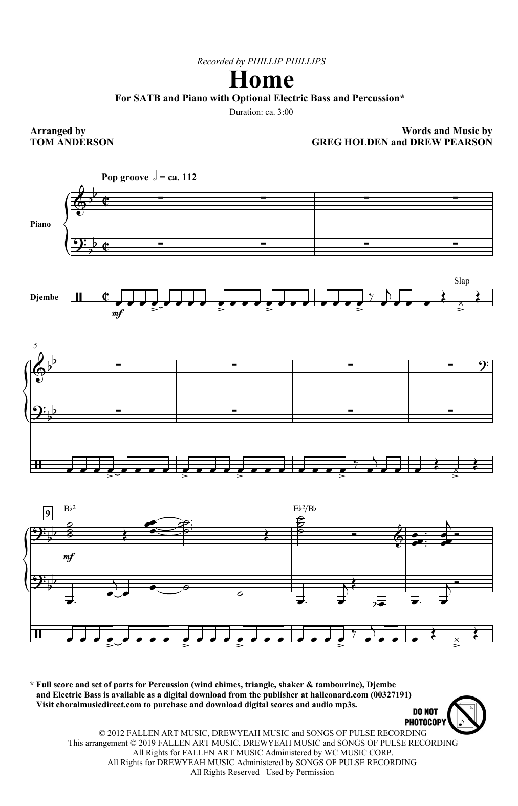 Download Phillip Phillips Home (arr. Tom Anderson) Sheet Music and learn how to play SATB Choir PDF digital score in minutes