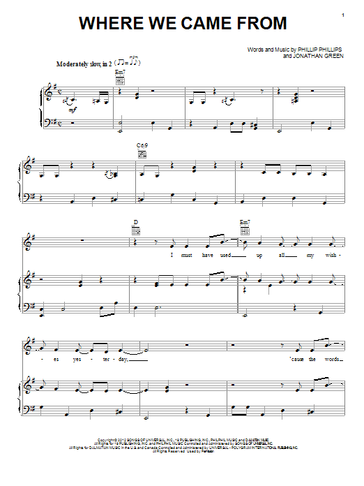 Download Phillip Phillips Where We Came From Sheet Music and learn how to play Piano, Vocal & Guitar (Right-Hand Melody) PDF digital score in minutes