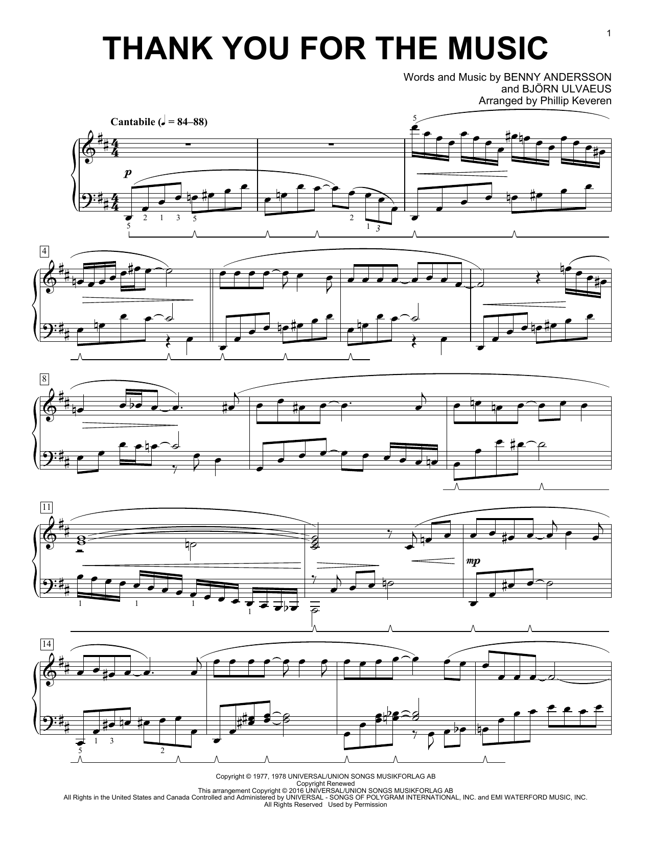 Phillip Keveren Thank You For The Music Sheet Music Notes Chords Piano Download Pop 1645 Pdf