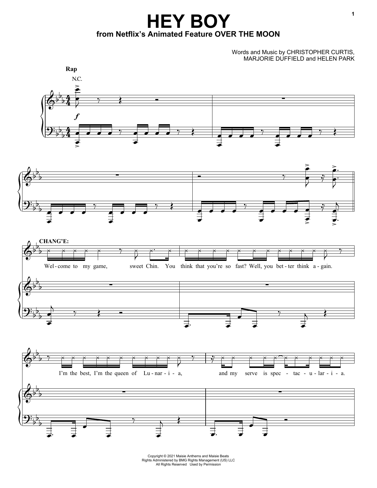 Download Phillipa Soo and Robert G. Chiu Hey Boy (from Over The Moon) Sheet Music and learn how to play Piano, Vocal & Guitar Chords (Right-Hand Melody) PDF digital score in minutes