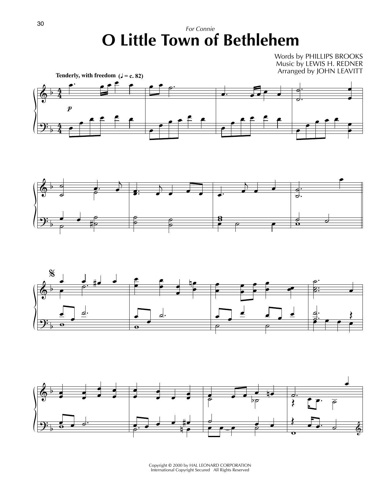 Download Phillips Brooks O Little Town Of Bethlehem (arr. John Leavitt) Sheet Music and learn how to play Piano Solo PDF digital score in minutes