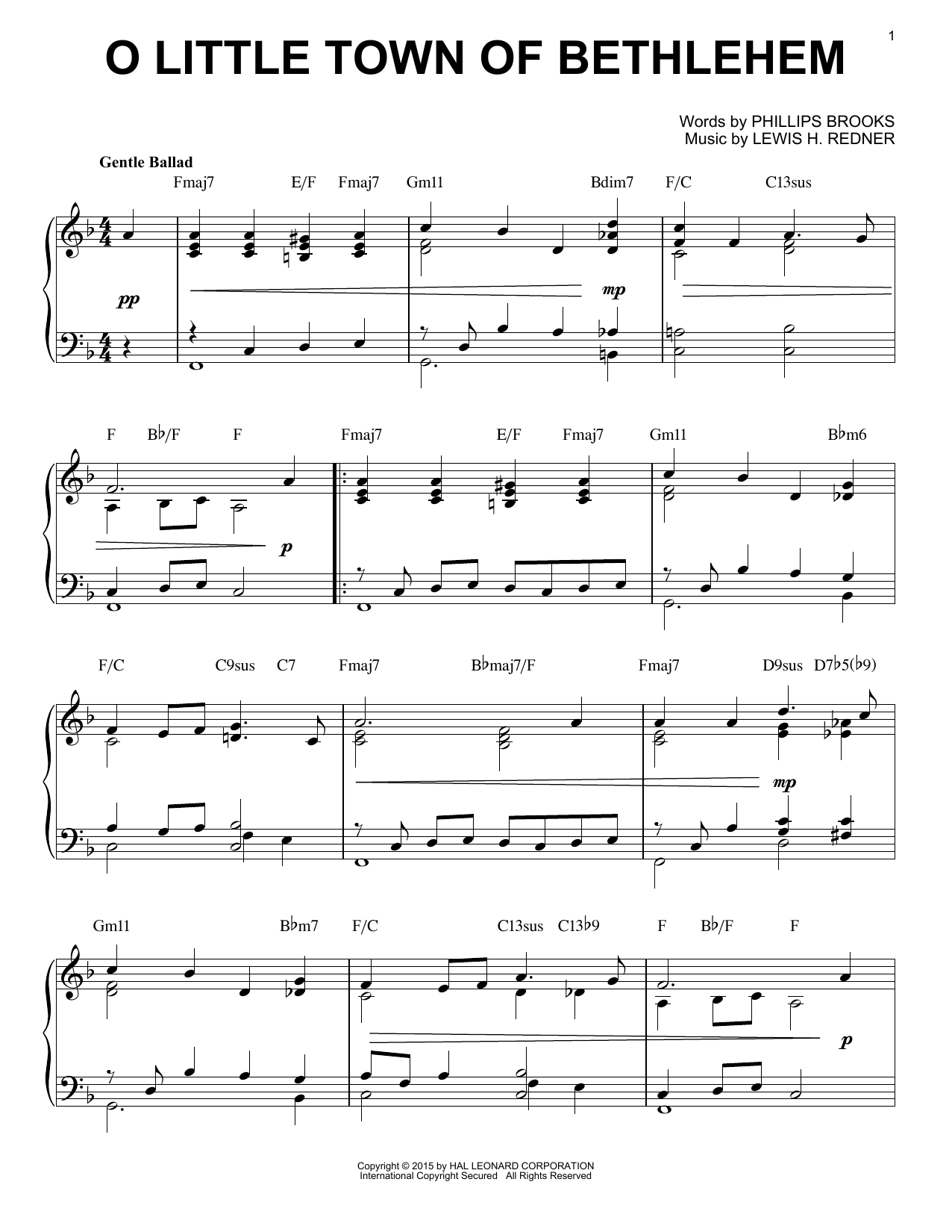 Download Lewis H. Redner O Little Town Of Bethlehem Sheet Music and learn how to play Piano PDF digital score in minutes