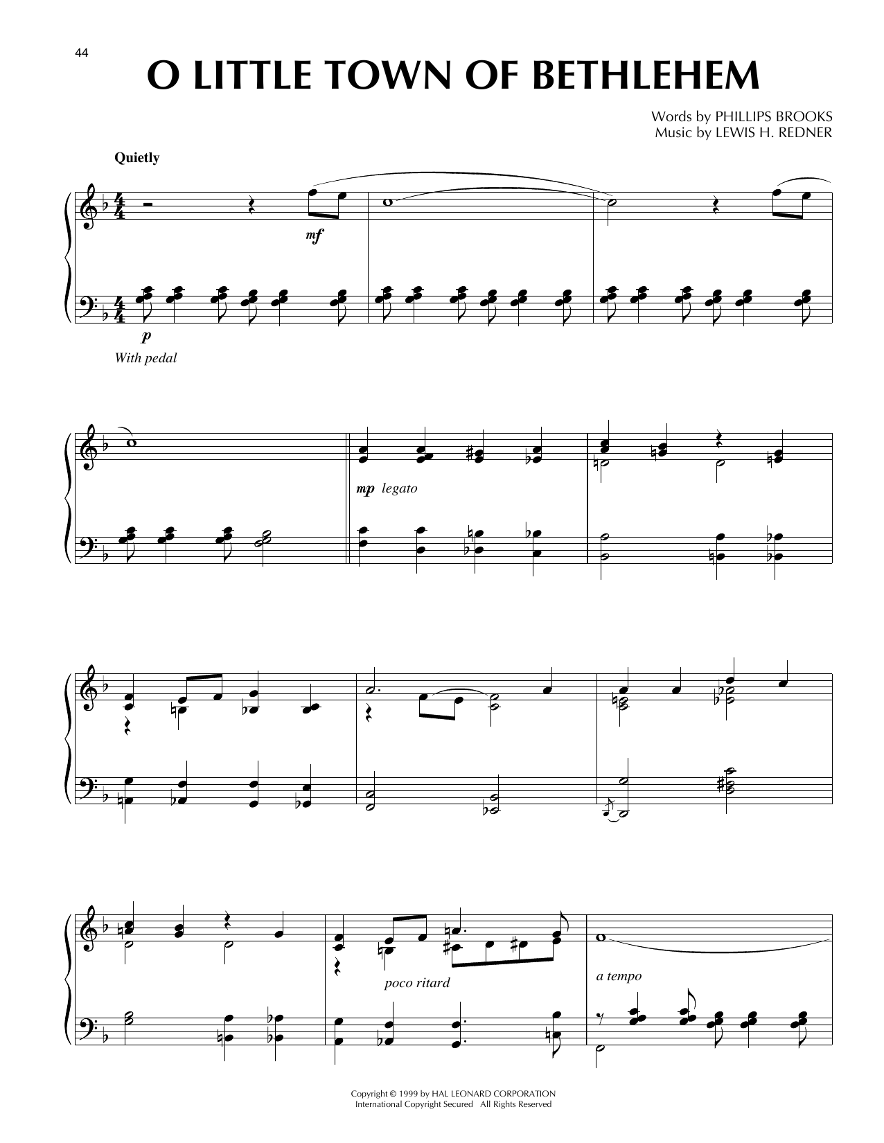 Download Phillips Brooks O Little Town Of Bethlehem [Jazz version] (arr. Frank Mantooth) Sheet Music and learn how to play Piano Solo PDF digital score in minutes