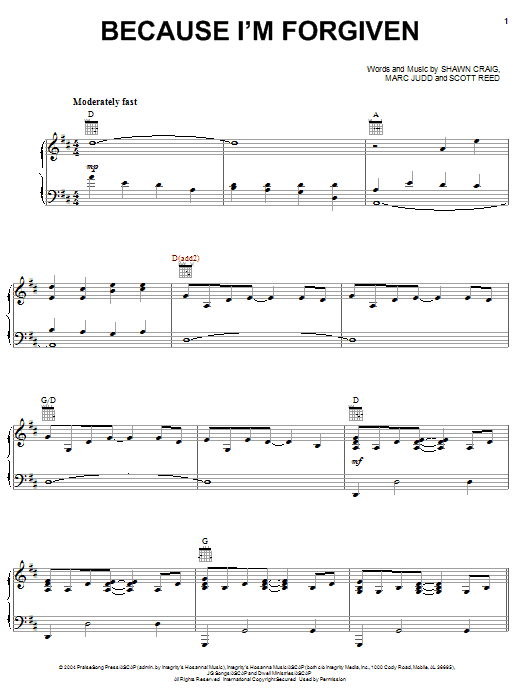 Download Phillips, Craig & Dean Because I'm Forgiven Sheet Music and learn how to play Piano, Vocal & Guitar (Right-Hand Melody) PDF digital score in minutes