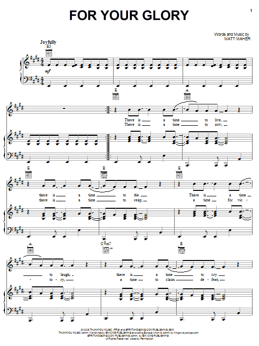 Download Phillips, Craig & Dean For Your Glory Sheet Music and learn how to play Piano, Vocal & Guitar (Right-Hand Melody) PDF digital score in minutes