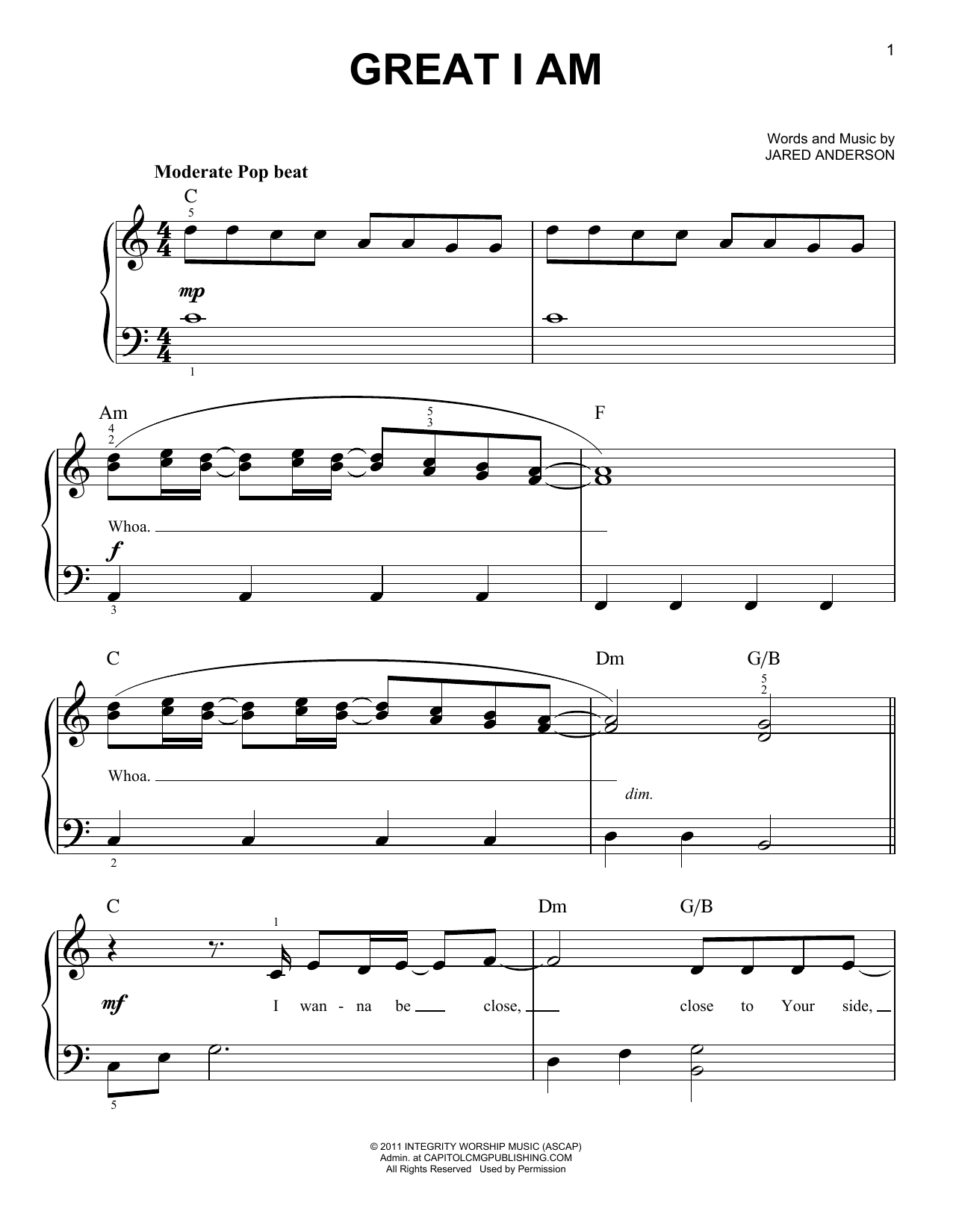 Download Phillips, Craig, & Dean Great I Am Sheet Music and learn how to play Easy Piano PDF digital score in minutes