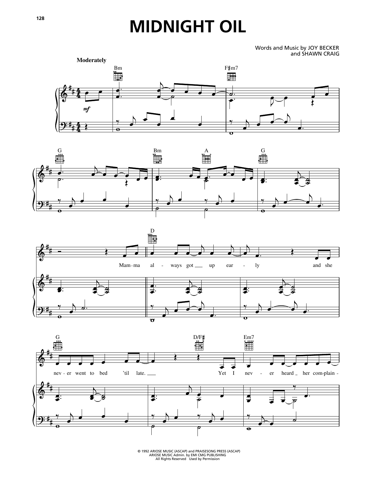 Download Phillips, Craig & Dean Midnight Oil Sheet Music and learn how to play Piano, Vocal & Guitar Chords (Right-Hand Melody) PDF digital score in minutes