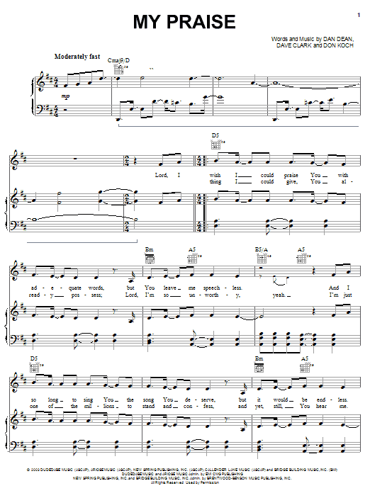 Download Phillips, Craig & Dean My Praise Sheet Music and learn how to play Piano, Vocal & Guitar (Right-Hand Melody) PDF digital score in minutes