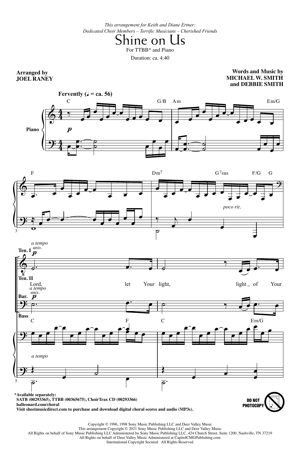 Download Phillips, Craig & Dean Shine On Us (arr. Joel Raney) Sheet Music and learn how to play TTBB Choir PDF digital score in minutes