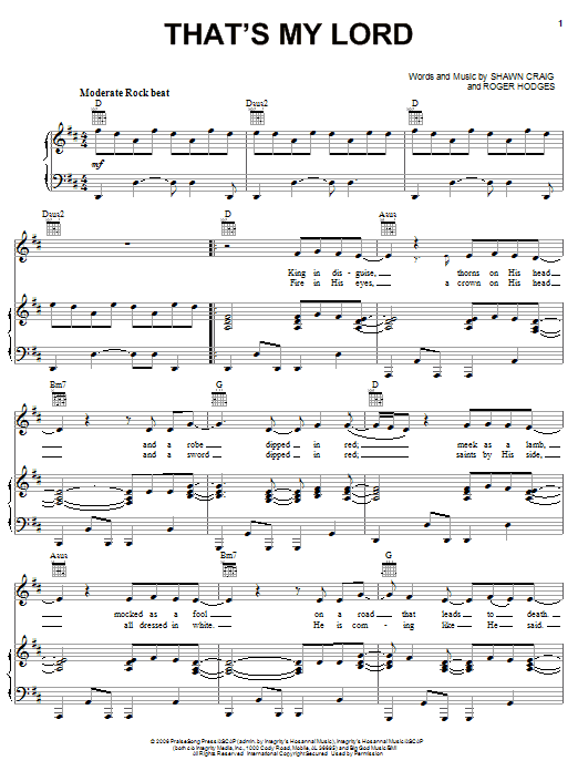 Download Phillips, Craig & Dean That's My Lord Sheet Music and learn how to play Piano, Vocal & Guitar Chords (Right-Hand Melody) PDF digital score in minutes