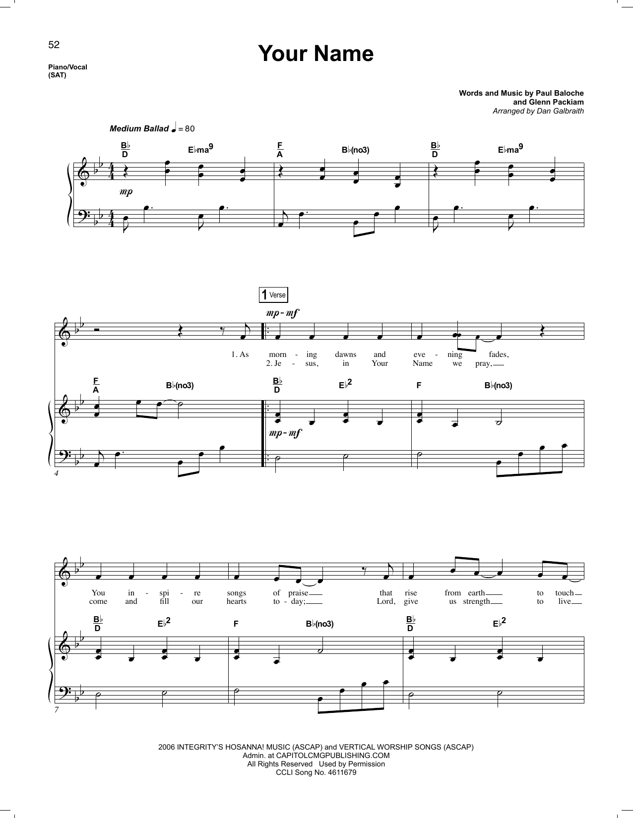 Download Phillips, Craig & Dean Your Name Sheet Music and learn how to play Piano & Vocal PDF digital score in minutes