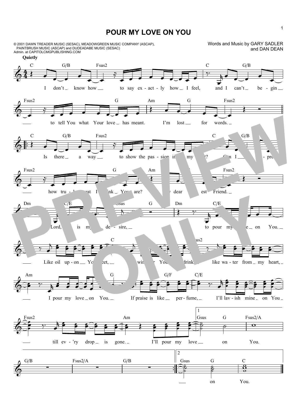 Download Phillips, Craig and Dean Pour My Love On You Sheet Music and learn how to play Melody Line, Lyrics & Chords PDF digital score in minutes
