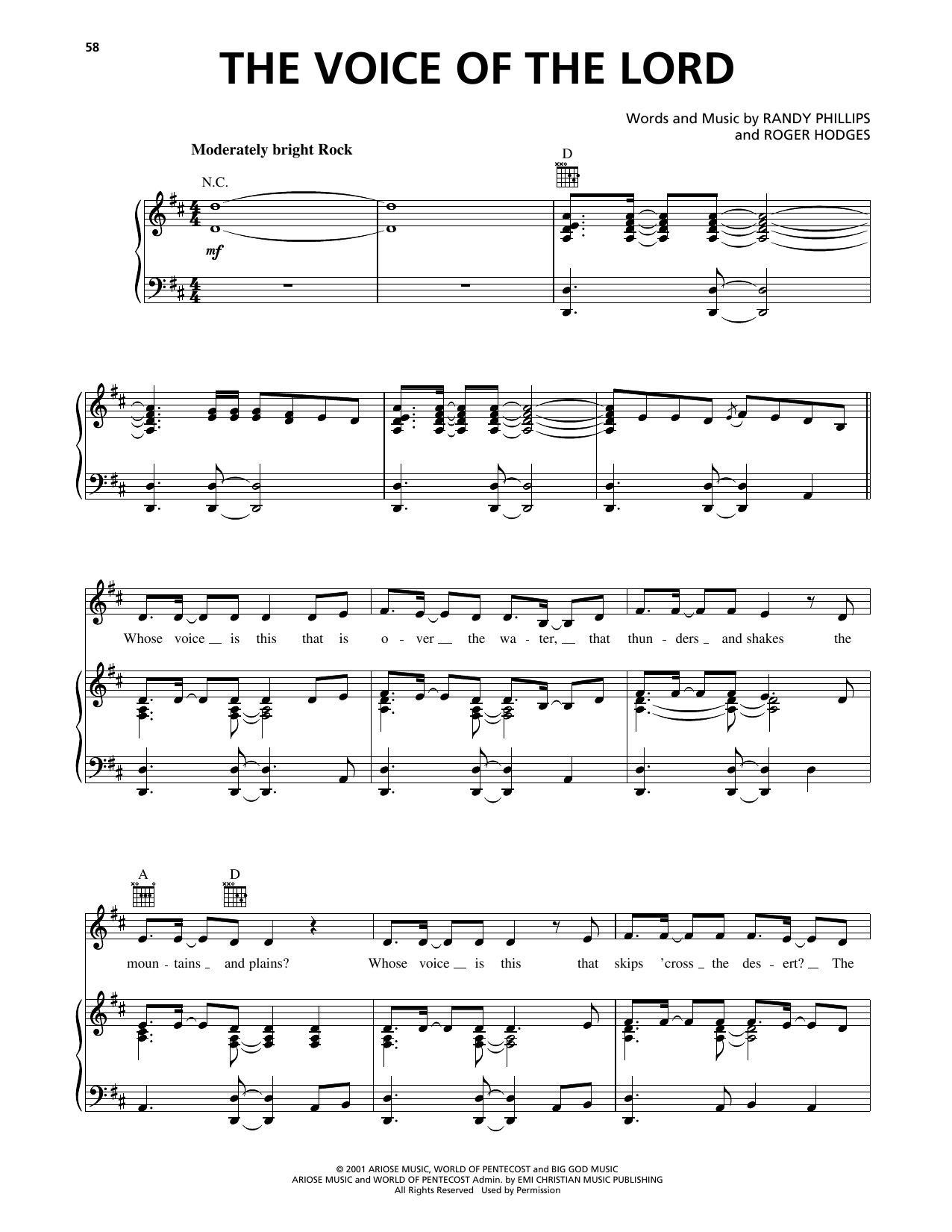 Download Phillips, Craig and Dean The Voice Of The Lord Sheet Music and learn how to play Piano, Vocal & Guitar Chords (Right-Hand Melody) PDF digital score in minutes