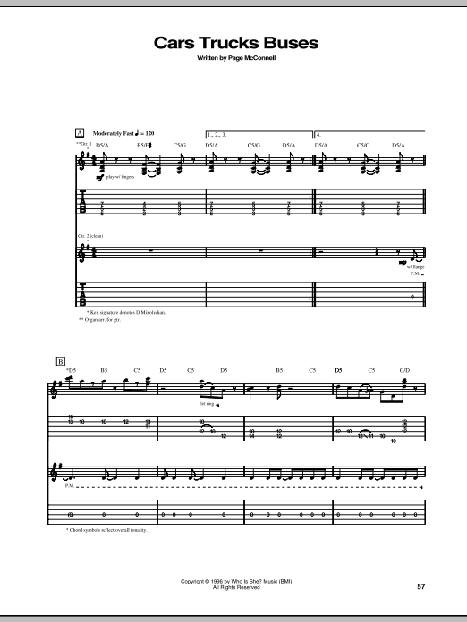Download Phish Cars Trucks Buses Sheet Music and learn how to play Guitar Tab PDF digital score in minutes