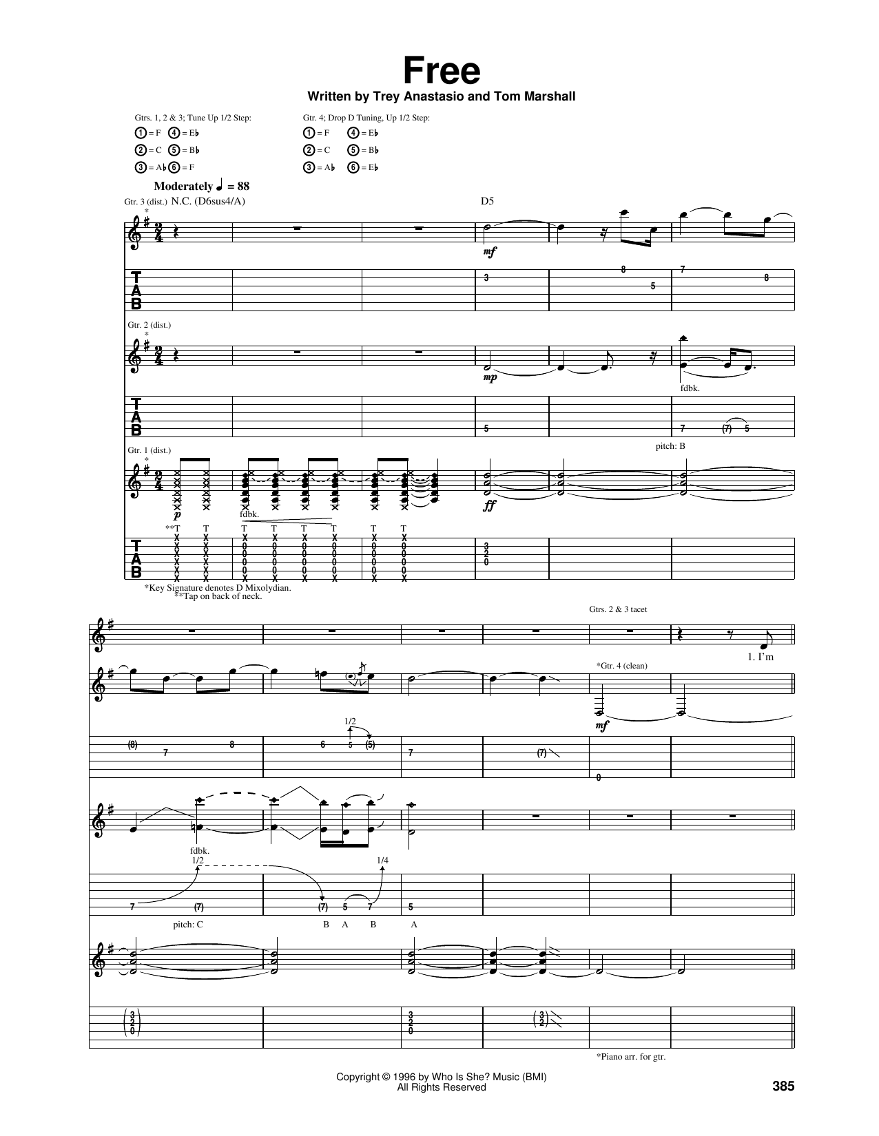 Download Phish Free Sheet Music and learn how to play Guitar Tab PDF digital score in minutes