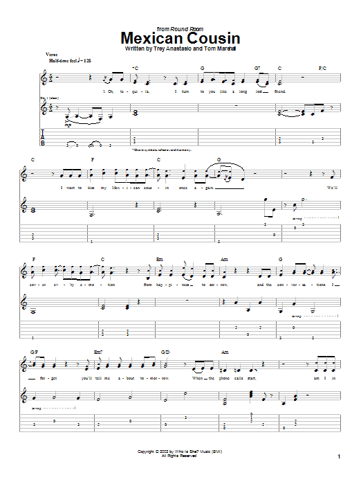 Download Phish Mexican Cousin Sheet Music and learn how to play Guitar Tab PDF digital score in minutes