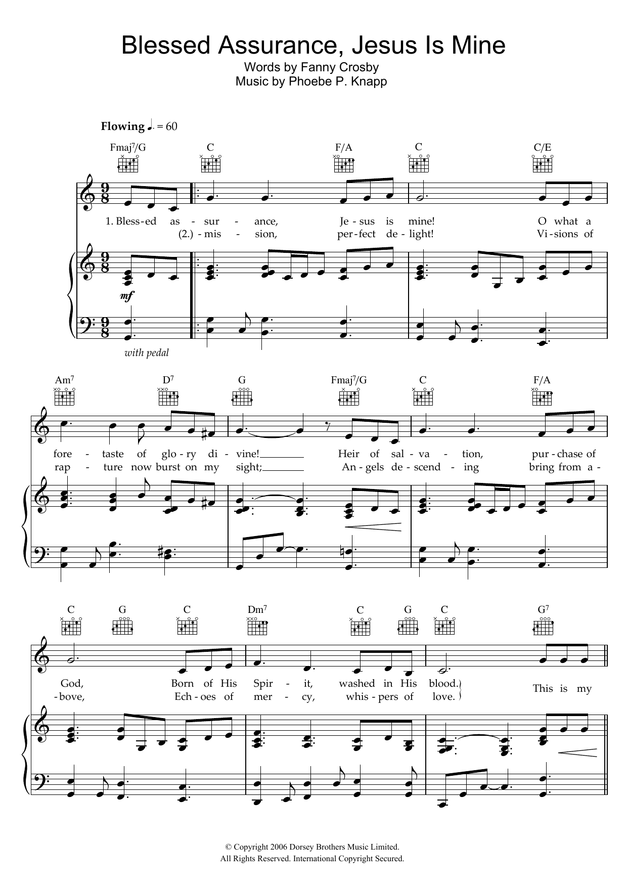 Download Phoebe P. Knapp Blessed Assurance, Jesus Is Mine Sheet Music and learn how to play Piano, Vocal & Guitar (Right-Hand Melody) PDF digital score in minutes