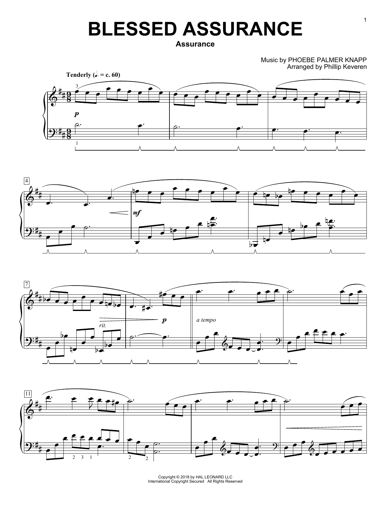 Download Phoebe Palmer Knapp Blessed Assurance [Classical version] (arr. Phillip Keveren) Sheet Music and learn how to play Piano Solo PDF digital score in minutes