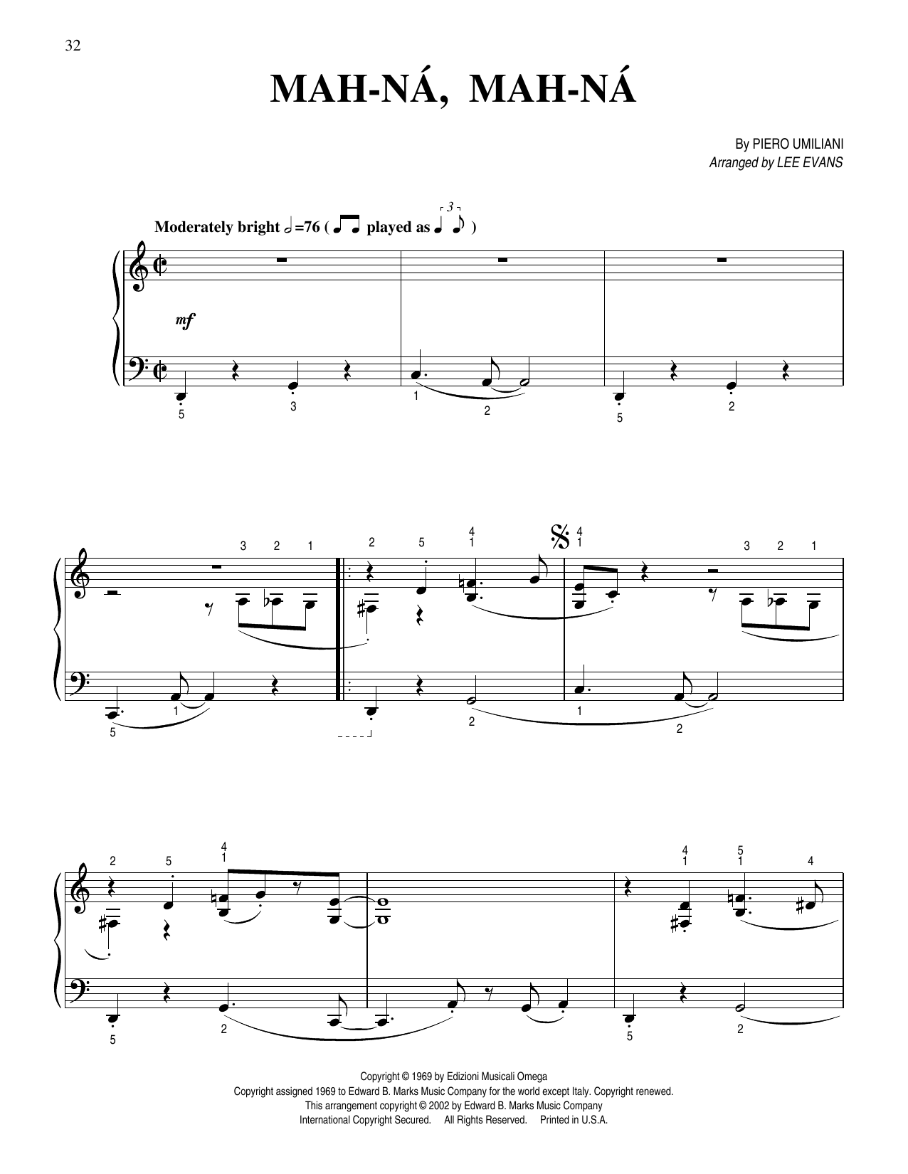 Download Piero Umiliani Mah-Na Mah-Na (arr. Lee Evans) Sheet Music and learn how to play Piano Solo PDF digital score in minutes