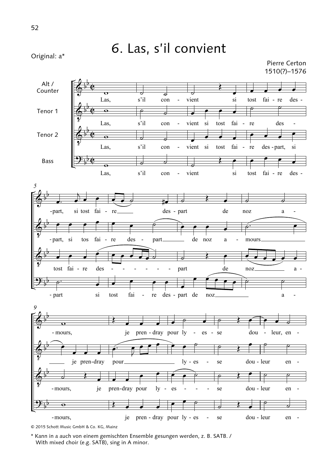 Download Pierre Certon Las s'il convient Sheet Music and learn how to play Choir PDF digital score in minutes