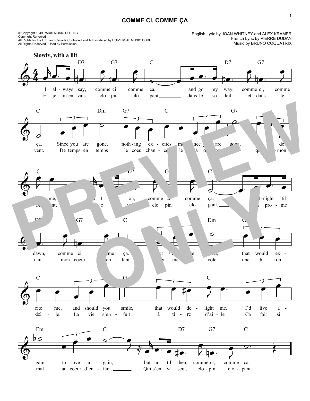Download Pierre Dudan (orig. French) Comme Ci, Comme Ca Sheet Music and learn how to play Melody Line, Lyrics & Chords PDF digital score in minutes
