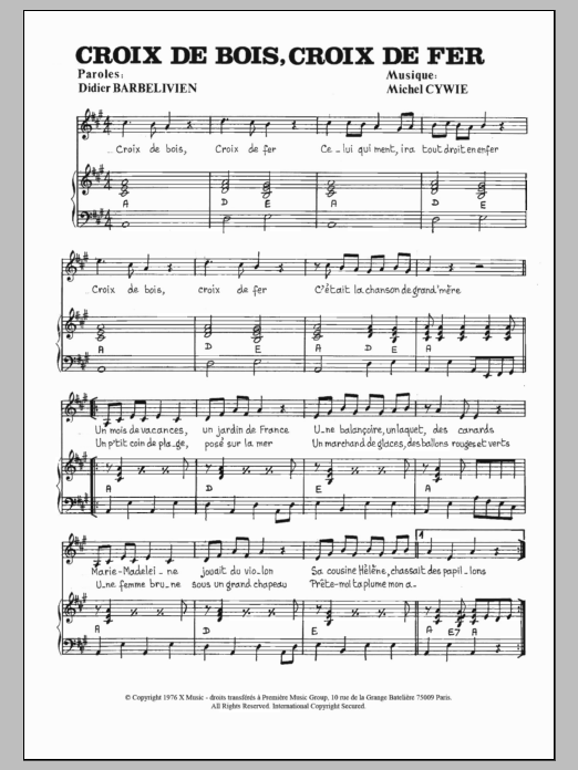 Download Pierre Lautomne Croix De Bois Croix De Fer Sheet Music and learn how to play Piano & Vocal PDF digital score in minutes