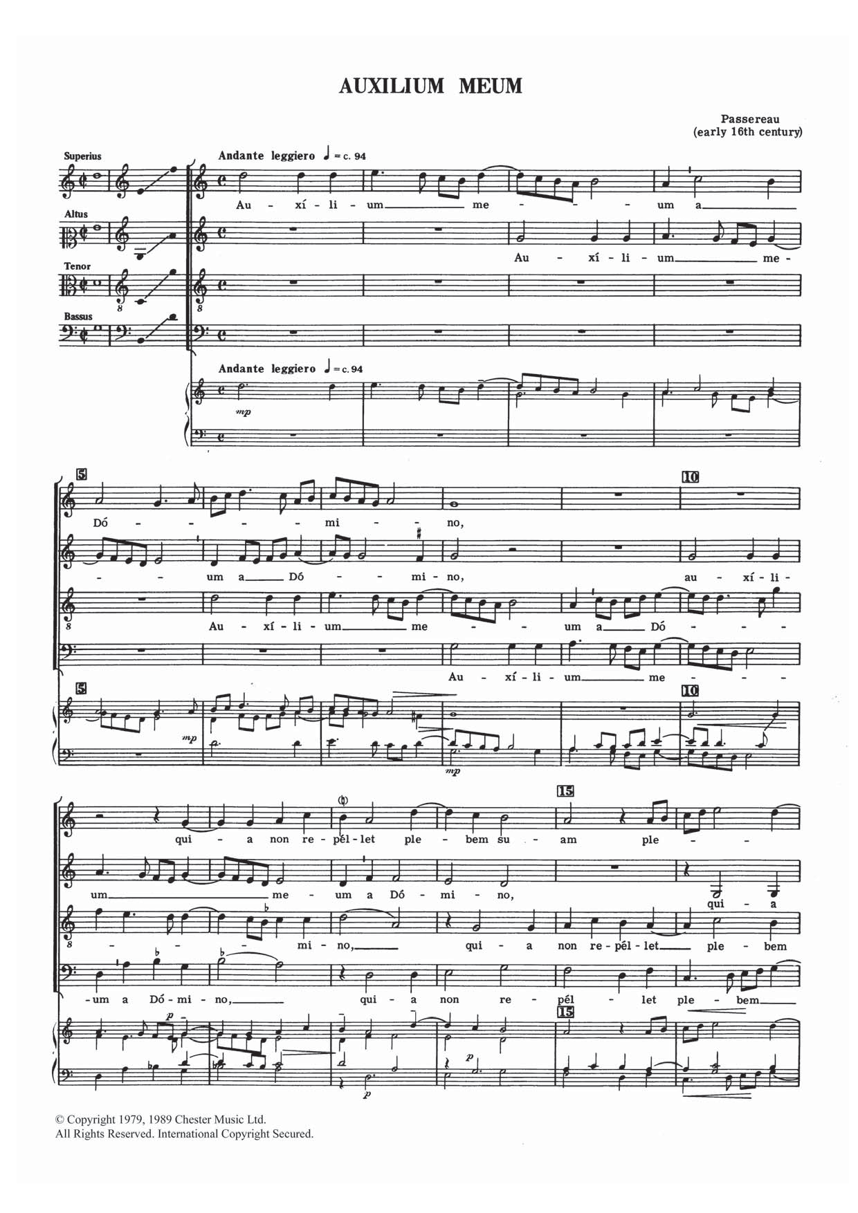 Download Pierre Passereau Auxilium Meum Sheet Music and learn how to play SATB PDF digital score in minutes