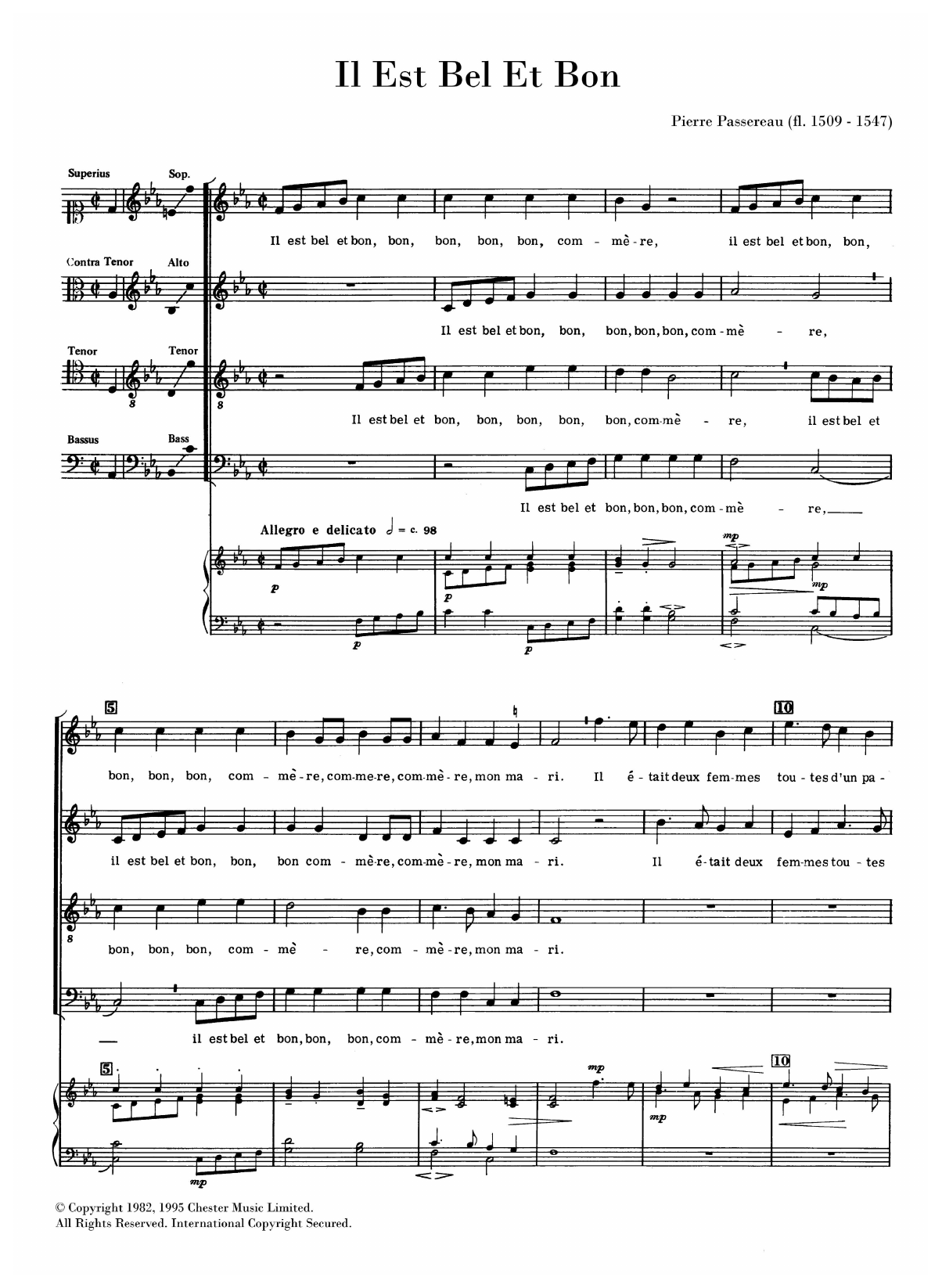 Download Pierre Passereau Il Est Bel Et Bon Sheet Music and learn how to play SATB Choir PDF digital score in minutes