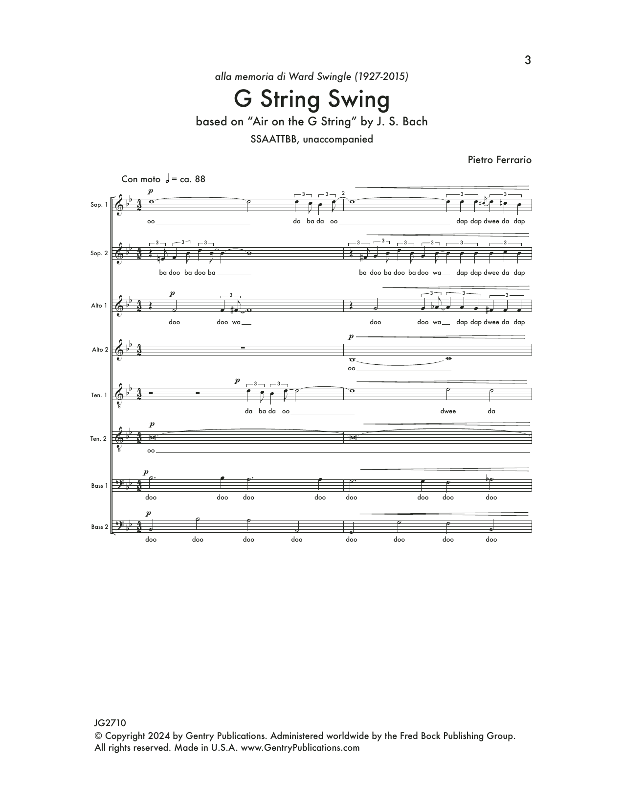 Download Pietro Ferrario G String Swing Sheet Music and learn how to play SATB Choir PDF digital score in minutes