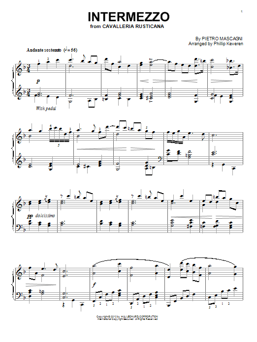 Download Pietro Mascagni Intermezzo Sheet Music and learn how to play Piano PDF digital score in minutes