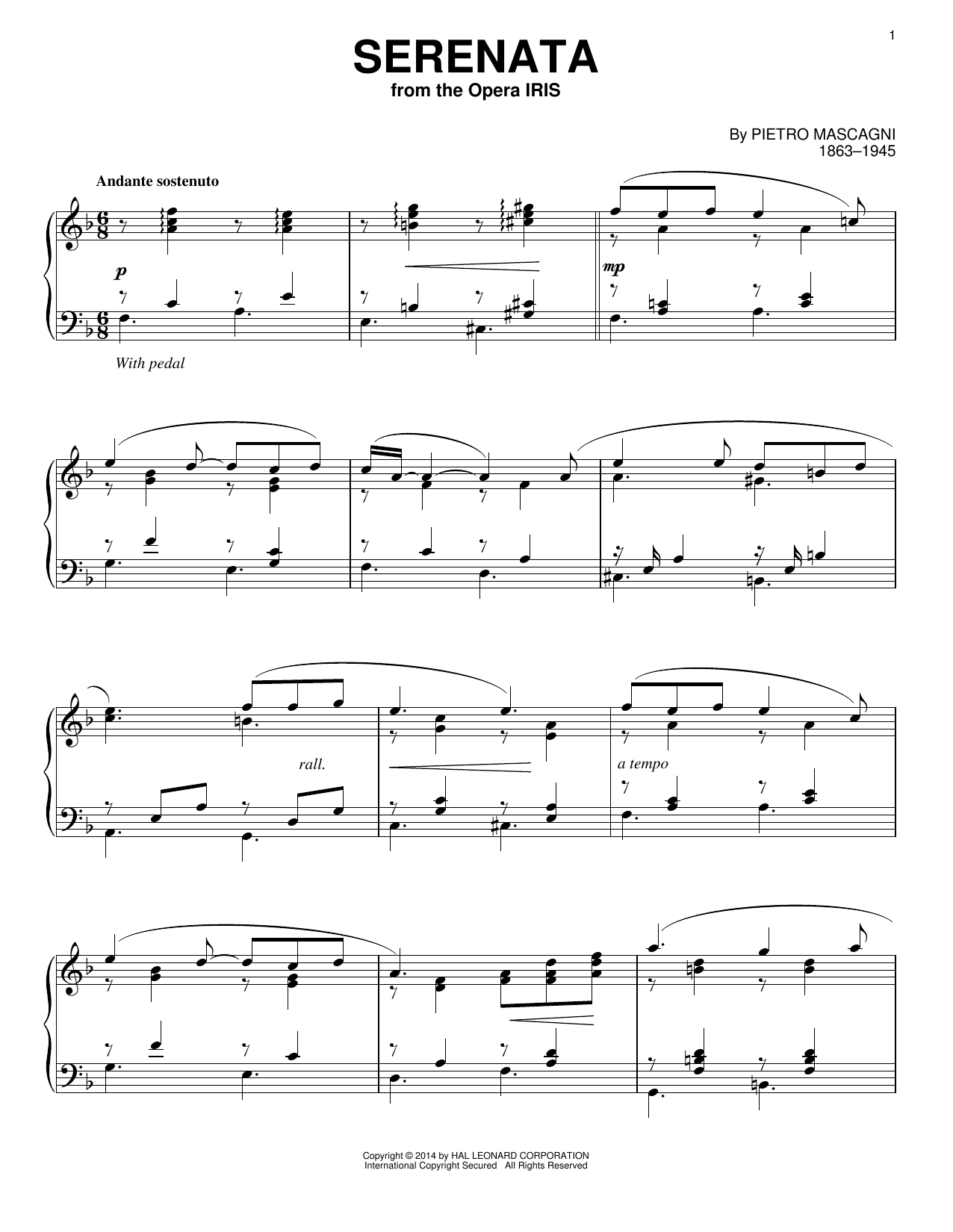 Download Pietro Mascagni Serenata Sheet Music and learn how to play Piano PDF digital score in minutes