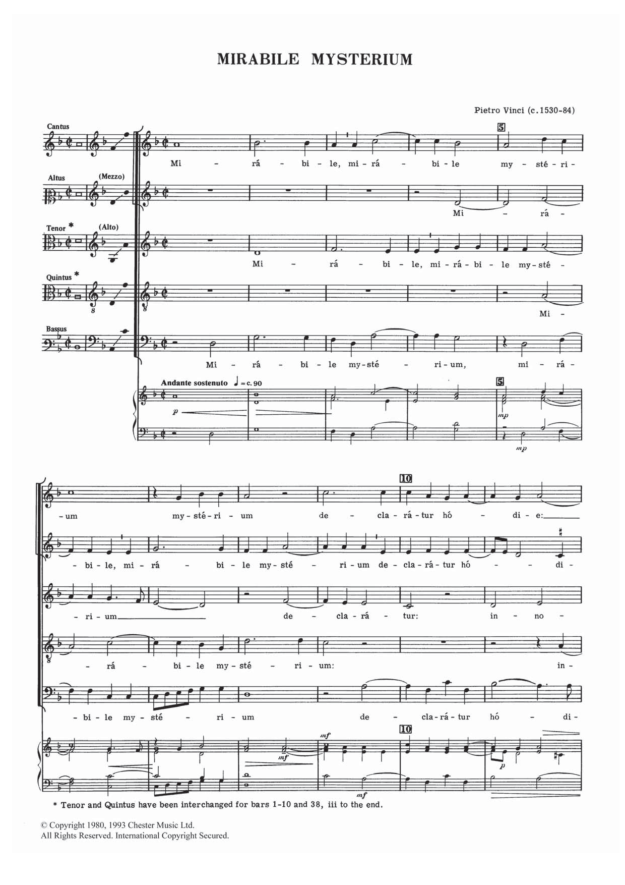 Download Pietro Vinci Mirabile Mysterium Sheet Music and learn how to play Choral SATTB PDF digital score in minutes