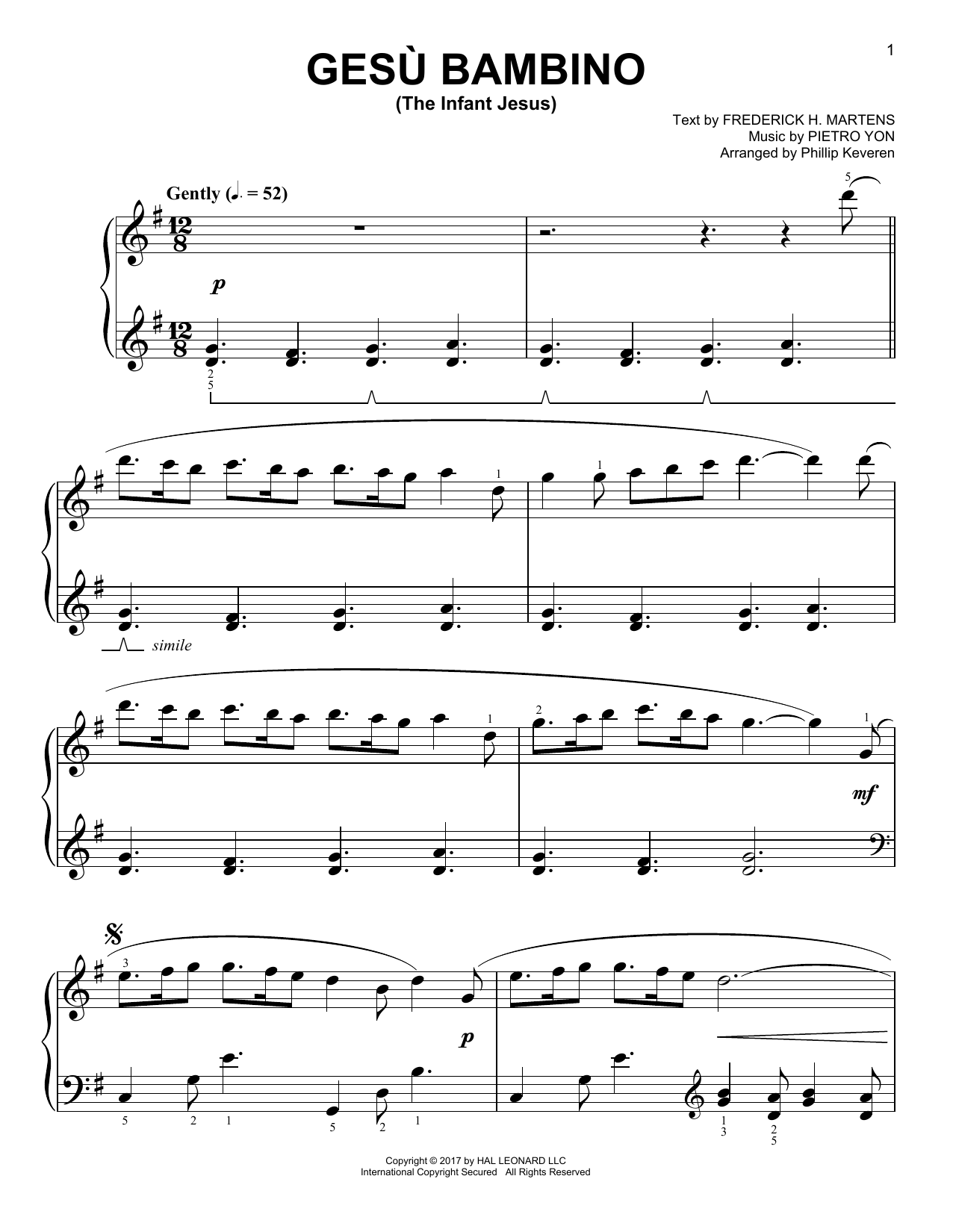 Download Phillip Keveren Gesu Bambino (The Infant Jesus) Sheet Music and learn how to play Easy Piano PDF digital score in minutes