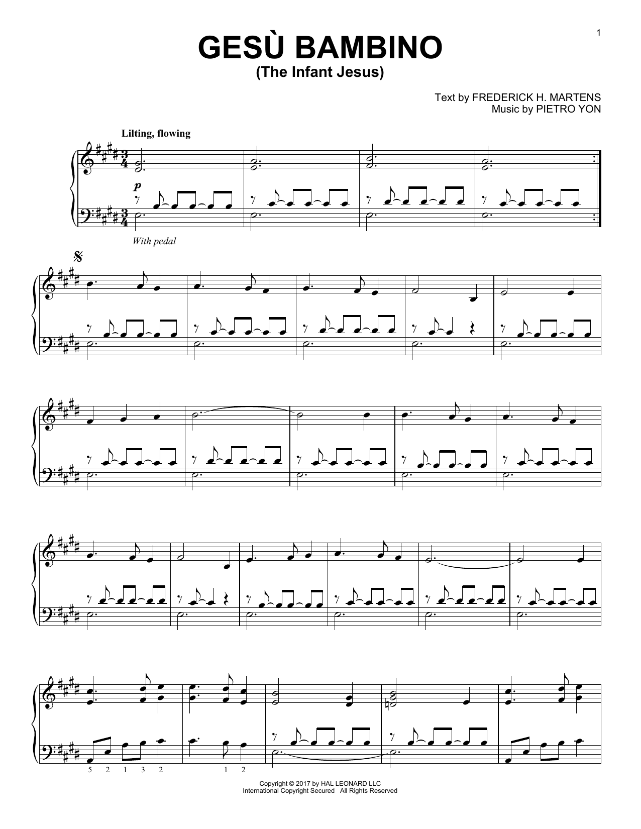 Download Pietro Yon Gesu Bambino (The Infant Jesus) Sheet Music and learn how to play Piano PDF digital score in minutes