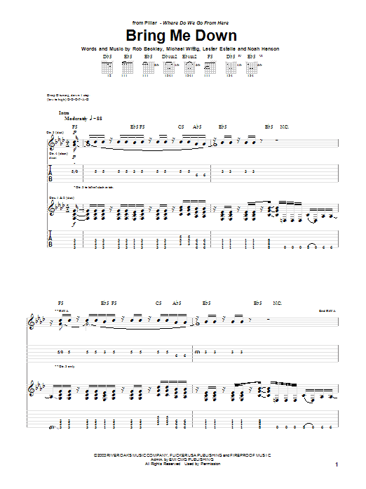 Download Pillar Bring Me Down Sheet Music and learn how to play Guitar Tab PDF digital score in minutes
