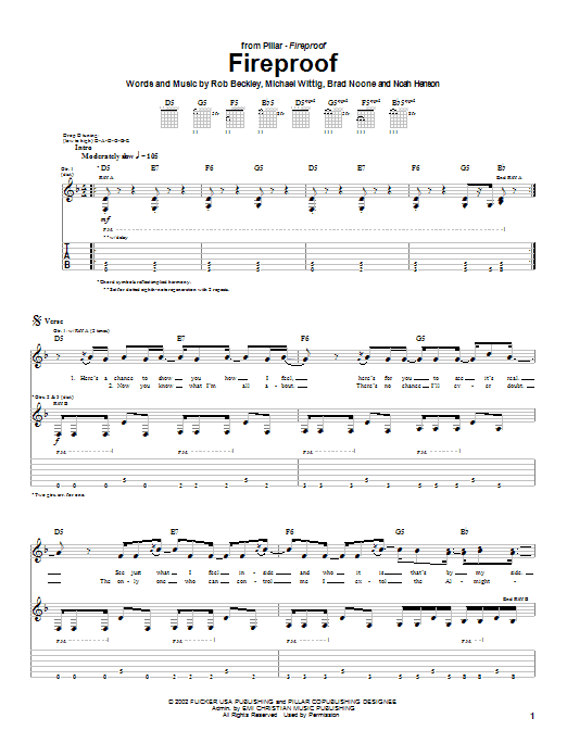 Download Pillar Fireproof Sheet Music and learn how to play Guitar Tab PDF digital score in minutes