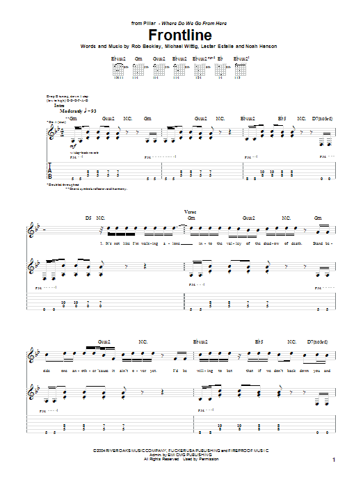 Download Pillar Frontline Sheet Music and learn how to play Guitar Tab PDF digital score in minutes