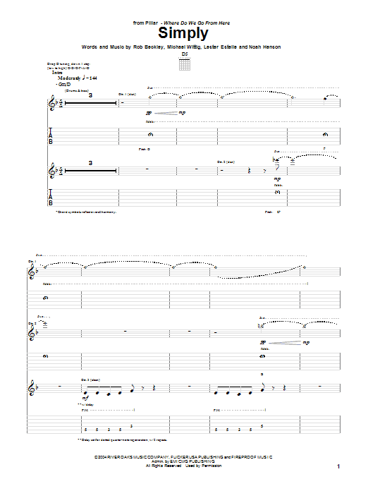 Download Pillar Simply Sheet Music and learn how to play Guitar Tab PDF digital score in minutes