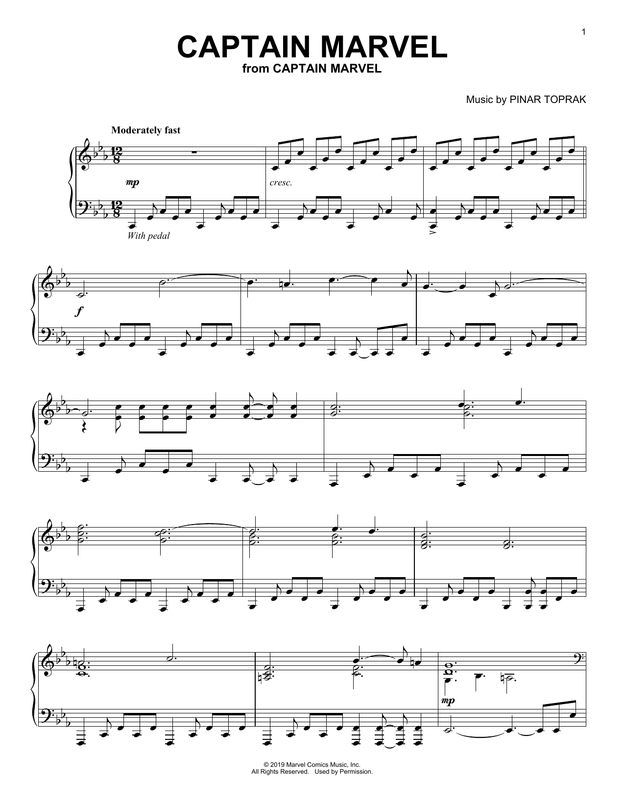 Download Pinar Toprak Captain Marvel Sheet Music and learn how to play Piano Solo PDF digital score in minutes