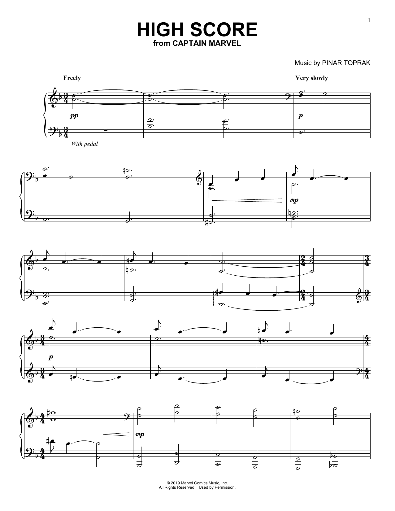 Download Pinar Toprak High Score (from Captain Marvel) Sheet Music and learn how to play Piano Solo PDF digital score in minutes