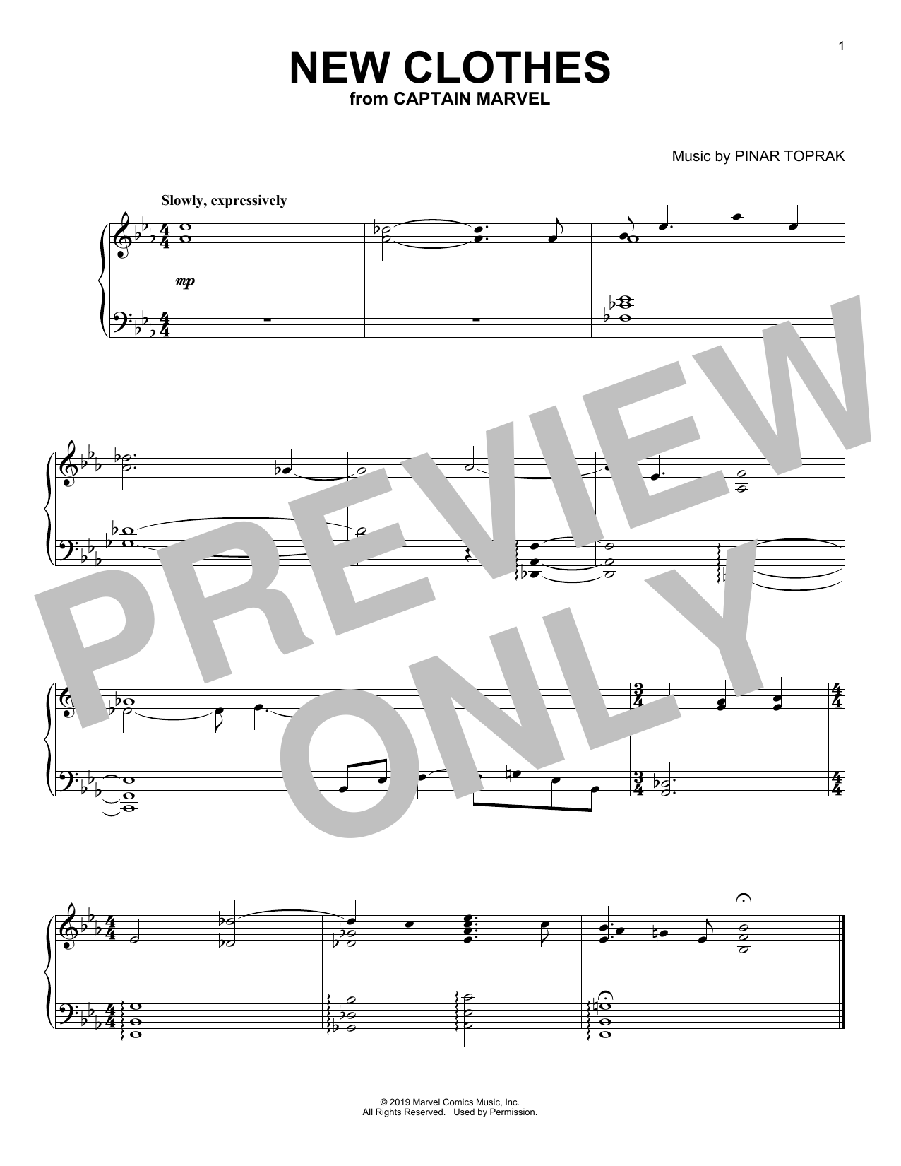 Download Pinar Toprak New Clothes (from Captain Marvel) Sheet Music and learn how to play Piano Solo PDF digital score in minutes