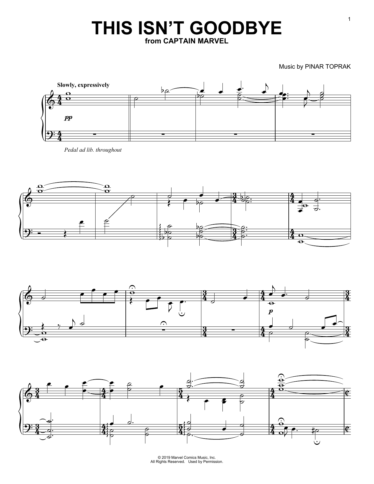 Download Pinar Toprak This Isn't Goodbye (from Captain Marvel) Sheet Music and learn how to play Piano Solo PDF digital score in minutes