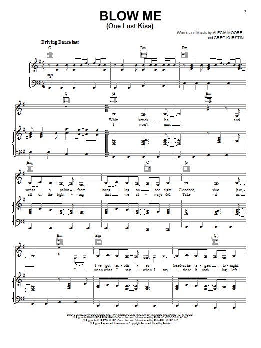 Download Pink Blow Me (One Last Kiss) Sheet Music and learn how to play Ukulele with strumming patterns PDF digital score in minutes