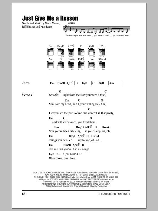Download Pink featuring Nate Ruess Just Give Me A Reason Sheet Music and learn how to play Violin Solo PDF digital score in minutes